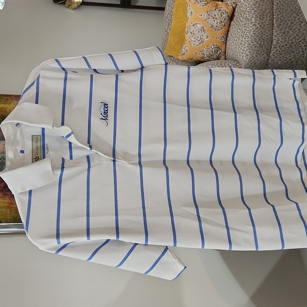 💚Donald ROSS Men's White and Blue Striped Polo Shirt💚